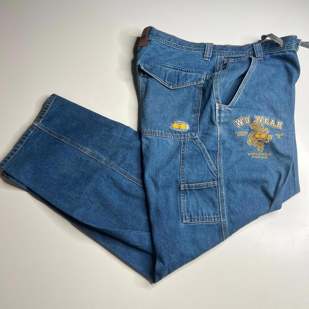 Vintage WU‎ Wear Jeans Hip Hop Denim Embroidered Logo 90s Baggy 38x32